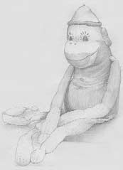 Pencil drawing of my 50 year old sock monkey.