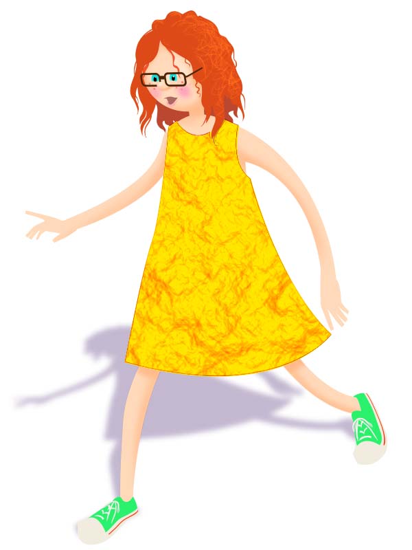 Red headed girl in a yellow dress.
