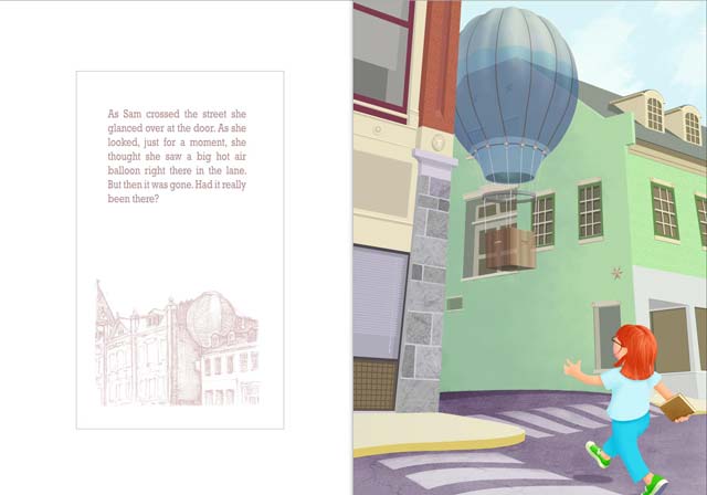 A spread showing Pike's Lane in Bellefonte with a transparent hot air balloon.
