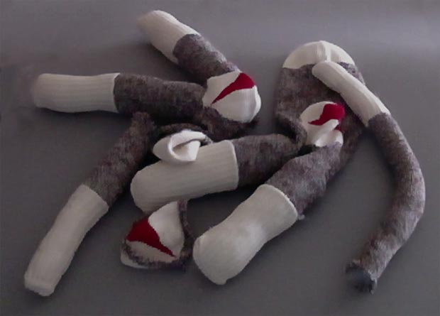 Carcasses of two sock monkeys.