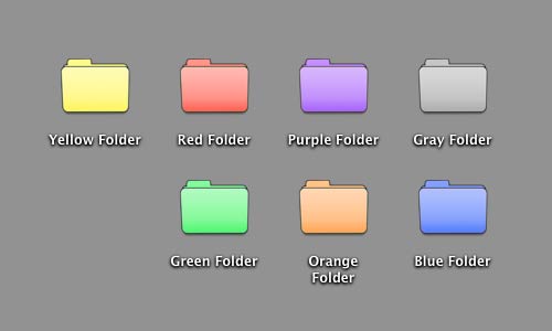 Seven folders with colored labels on a mac desktop.