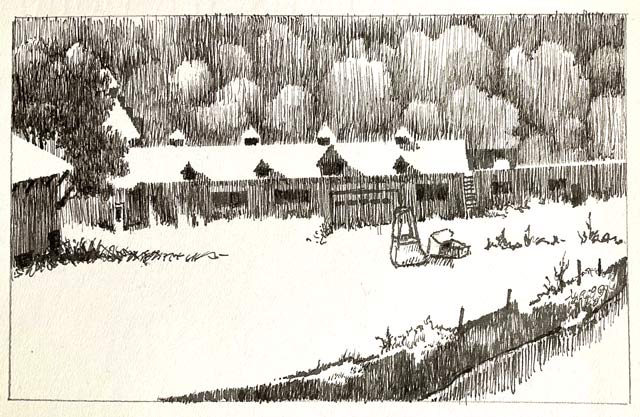 Old sketch of the factory that used to be by the mill.